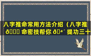 八字推命常用方法介绍（八字推 🐅 命密技帮你 🪴 提功三十年）